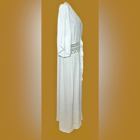 NEW Boho White Lace Beach Dress Coverup with Flutter Sleeves & 2-Tie Front, OS - Picture 8 of 13